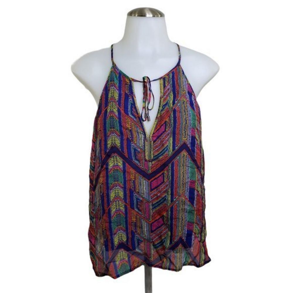 Ella Moss Tank Top XS Blue Keyhole Tie Sleeveless
